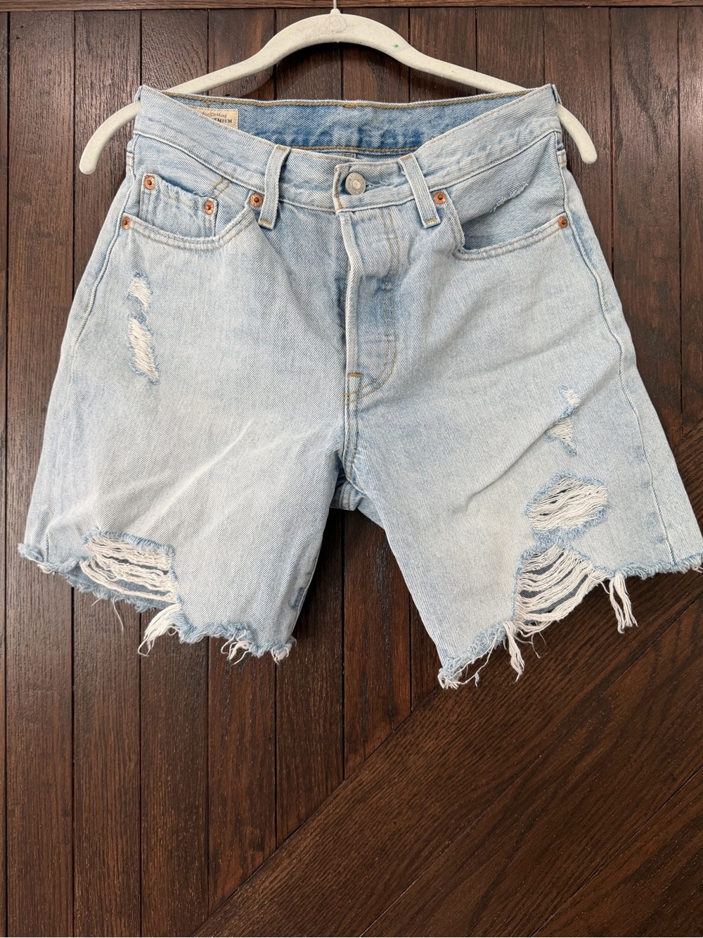 Levi's 501 Light Blue Distressed High-Rise Jean Shorts